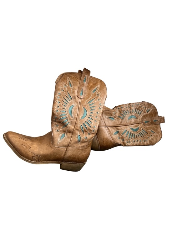 Coconuts by Matisse Shoes - Coconuts by Matisse Tan Cowboy Boots with Turquoise Inlay Sz 8.5 EUC